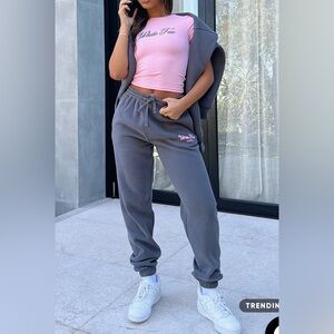WHITEFOX - small season 7 monument sweatpants grey with pink writing